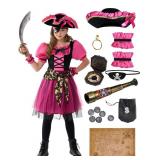 Spooktacular Creations Halloween Costumes for Girls, Kids Pirate Costume, Magenta Pirate Dress for Toddler Girls Halloween Princess Role Play Parties(Toddler(3-4 yrs))