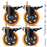 4 Inch Caster Wheels 2000Lbs, Threaded Stem Casters Set of 4 Heavy Duty, 1/2-13 x 1 (Screw Diameter 1/2, Stem Length 1), Safety Dual Locking Industrial Castors, Wheels for Cart, Furniture