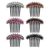 inSowni 6 Pack Luxury Glitter Sparkly Gems Rhinestones Crystals leaf Black Plastic Decorative Hair Side Combs French Twist Slides with Long Teeth Hair Bun Updo Accessories Hairpins Barrettes Clips for