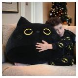 WORLD OF PLUSH 29-Inch Jumbo Black Cat Plush Toy Giant Stuffed Animal Pillow, Soft Cuddly Kitty Plushie Gift for Kids, Girls & Adults