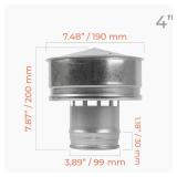4 Inch Roofing Rain Cap - Galvanized Steel Round Roof Vent Cover - All Weather HVAC Exhaust Chimney Cap (4 / 100mm)