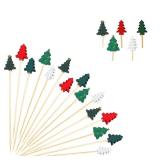 Jiesky 125 Pcs 5in Christmas Tree Cocktail Picks 5 Kind of Bamboo Cocktail Toothpicks Fruit Food Appetizer Charcuterie Skewers Dessert Dinner for Christmas Party Decorations