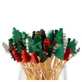 Jiesky 125 Pcs 5in Christmas Tree Cocktail Picks 5 Kind of Bamboo Cocktail Toothpicks Fruit Food Appetizer Charcuterie Skewers Dessert Dinner for Christmas Party Decorations