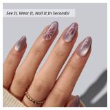 BTArtbox Press On Nails Short - Berry Spark, Lamp-Curable Glitter Almond Press On Nails with Glue and Adhesive Tabs for Women in 16 Sizes - 32 Soft Gel Glue On Nails Kit