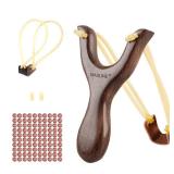 BASUNE Slingshot Wood Hunting Slingshot with 1Pcs Replacement Band and Approx 100 Clay-Iron Balls Sling Shot for Adults Hunting