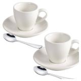ionEgg Porcelain Espresso Cup with Saucer And Stainless Steel mini Spoons, Espresso shot Cup, 80ml/2.7Oz, Pack of 2, White