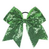 Xansema Women Girls Kids Teens Sequins Hair Bows Elastic Hair Tie Ribbon Large Cheer Bow Ponytail Holder Hair Band (Green)