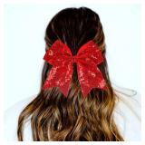 Xansema Women Girls Kids Teens Sequins Hair Bows Elastic Hair Tie Ribbon Large Cheer Bow Ponytail Holder Hair Band (Green)