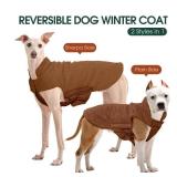 Kuoser Reversible Dog Coat Warm Fleece & Quilted Waterproof Dog Jacket, Double-Sided Cold Weather Dogs Winter Coat with Harness Hole, Windproof Pet Snow Vest for Small Medium Large Dogs, Brown M