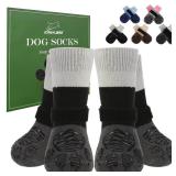 EXPAWLORER Anti Slip Dog Socks to Prevent Licking Paws, Dog Shoes for Hot Pavement, Dog Booties for Hardwood Floors, Dog Boots & Paw Protectors with Grippers for Small Medium Large Senior Dogs Grey M