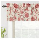 DriftAway Freda Jacobean Floral Linen Blend Blackout Thermal Insulated Energy Saving Privacy Window Linen Curtain Valance Rod Pocket 2 Layers Single 52 Inch by 14 Inch Plus 2 Inch Header Red Beige