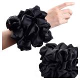 CEELGON Black Big Scrunchies for Women 6.3Inches Large Scrunchie Satin Oversized Silk Thick Elastic Hair Ties Jumbo Hair Scrunchies 6 Pack (Black)