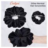 CEELGON Black Big Scrunchies for Women 6.3Inches Large Scrunchie Satin Oversized Silk Thick Elastic Hair Ties Jumbo Hair Scrunchies 6 Pack (Black)