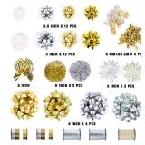 WRAPAHOLIC Gift Bows Assortment -  Assorted Size Gift Bows(Gold&Silver&White), Pull Bow,  Tinsel Bows,  Fountain Bows,  Curly Bows, Curling Ribbons, Cotton Twine