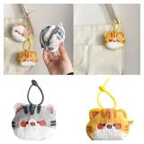 KEXIAO Plush Cats Change Purse Lovely Coin Pouches Bag Charm Earphone Case Cartoon Animal Storage Bag Coin Purse
