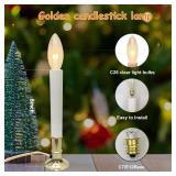 Pallerina Electric Candles for Windows,Plug in Electric Christmas Candles Lamp with Golden Plated Base,C26 Clear Lights Bulb for Christmas Party Decorations Wedding Decor Table,4 Pack