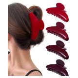 Mesovor 4 pack Acrylic Hair Clips Claws, Nonslip 4.1" Large Hair Grip Hairclips for Thin and Thick | French Banana Barrettes Hair Strong Hold Hair Jaw Clamps (Red, Cherry Red)