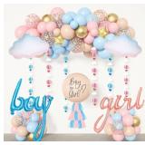 Ouddy Party Gender Reveal Decorations, Pastel Pink and Blue Nude Confetti Balloons Arch Kit Star Hanging Cloud Garland Paper Tassels He or She Boy or Girl Gender Reveal Baby Shower Party Supplies