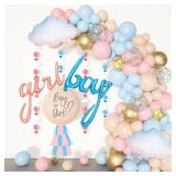 Ouddy Party Gender Reveal Decorations, Pastel Pink and Blue Nude Confetti Balloons Arch Kit Star Hanging Cloud Garland Paper Tassels He or She Boy or Girl Gender Reveal Baby Shower Party Supplies