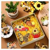 Chunful Christmas Sunflower Gnome Tree Ornament Summer Wooden Hanging Ornaments Small Tree Decorations with Rope for Xmas Holiday Sunflower Theme Birthday Party Favor Supplies(30 Pcs,Cute Style)