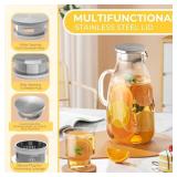 SUSTEAS Lid replacement  for Cold/Hot Water Glass Water Bottle, Ice Tea Water Jar for Refrigerator, Large Water Jar for Juice, Milk, Coffee or Homemade Drinks