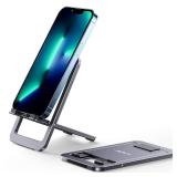 JSAUX Cell Phone Stand 2-Pack, Foldable Aluminum Adjustable Phone Holder for Desk Portable Travel Essentials Office Accessories for iPhone 17 16 15 14 13 Pro Max Samsung S25 S24 S23 Ultra Kindle-Gray