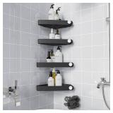 Sotfamily Plastic Shower Caddy Corner (For 90° Only), 4 Pack Adhesive Corner Shower Shelves for Bathroom Organizers and Storage, Black