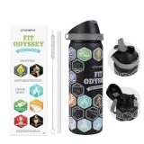 32 oz Motivational Insulated Stainless Steel Water Bottle for Sports, Gym & Travel, 2-in-1 Push-Button Spout & Quick-Flip Straw, Leak-Proof BPA-Free, Keeps Cold 30H, with DIY Fitness Stickers