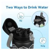 32 oz Motivational Insulated Stainless Steel Water Bottle for Sports, Gym & Travel, 2-in-1 Push-Button Spout & Quick-Flip Straw, Leak-Proof BPA-Free, Keeps Cold 30H, with DIY Fitness Stickers