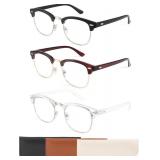 CCVOO 3 Pack Reading Glasses Blue Light Blocking, Retro Semi Rimless Readers for Men Women, Round Eyewear Filter UV400