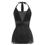 Jazz Dance Costume for Women Sexy Fringe Bodysuit Romper Rhinestone Tassel Latin Dance Dress Ballroom Trapeze Artist Circus Acrobat Pole Dancing Carnival Rave Outfits Fringe Leotard Jumpsuit Black M