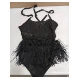 Jazz Dance Costume for Women Sexy Fringe Bodysuit Romper Rhinestone Tassel Latin Dance Dress Ballroom Trapeze Artist Circus Acrobat Pole Dancing Carnival Rave Outfits Fringe Leotard Jumpsuit Black M