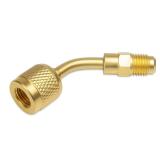R32 R454B Refrigerant Brass Adapter, 1/4" Female to 1/4" Male Compatible with R-454B R-32 Refrigerant Tanks Mini Split Systems HVAC Connector Reverse Thread Connector Fitting 45 Degrees 1 Pc
