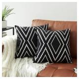 Nestinco Set of 2 Black Pillow Covers 18 x 18 inches Boho Aztec Polyester Blend Square Decorative Throw Pillow Covers for Sofa Couch Bed Decor