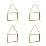 Alpertie 4PCS Glass Frame for Pressed Flowers, 3x2 Inch Creative Brass Hanging Photo Frame Double Glass Frame with Chain DIY Vintage Home Decor(Style 2)