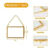 Alpertie 4PCS Glass Frame for Pressed Flowers, 3x2 Inch Creative Brass Hanging Photo Frame Double Glass Frame with Chain DIY Vintage Home Decor(Style 2)