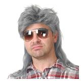 Kaneles Grey Mullet Wigs for Men 80s Retro Cosplay Halloween Costume Wig Funny Rocker Hair Male Wig(Grey)