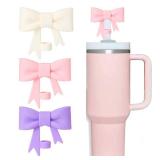HIUSITY Bow Straw Cover Topper for Stanley Cup,Silicone Straws Toppers for Tumbler with Handle 40oz,Cute 10mm/0.4in Covers Cap,Dust-Proof Reusable Lids for Stanleys Cups Accessories,Pink