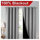 NICETOWN Extra Long Truly Blackout Drapes for Hall and Villa, 46-inch Width Each Panel, 45-inch Length, Silver Grey, 2 Pieces, 100% Blackout Window Curtains with Black Lined for Night Shift Worker