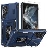 WRJ Case for Samsung Galaxy S25 Ultra 6.9-Inch Case with Slide Camera Cover and Screen Protector, Military Grade Protection [Rotated Ring Kickstand] Heavy Duty Shockproof Protective Case-Navy Blue