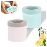 Cylinder Silicone Ice Cube Trays, Mini Ice Cube Modes, Small Ice Maker Cup for Fridge Freezer - Squeeze & Release Cup(2Count, Blue&Gray)
