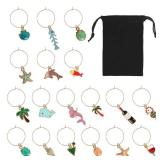 MOSNLEILA Wine Glass Charms - Stem Glass Markers & Identifiers - Funny Drink Tags for Christmas & Parties Decorations-Summer Beach Themed Set of 18
