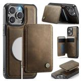 Usroom Compatible with Magsafe for iPhone 12 Pro Max Wallet Case Magnetic Card Holder, RFID Blocking 2 in 1 Detachable Kickstand Shockproof Case for Women Men, Brown