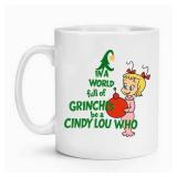 Dopuiou Be A Cindy Lou Who - 11oz Handle Mug for Office, Funny Christmas Coffee Mug Ceramic Tea Cup,Restaurant, Home Decor & Gift (White)