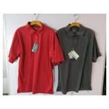 APPEARS NEW - Edwards & Extreme Performance Polo Shirt Set, Red & Grey. (Size Large) 2 Pack
