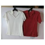 APPEARS NEW - Sport-Tek and Edwards Ladies Polo Shirts, White & Red (Size Small) 2 Pack