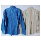 APPEARS NEW - Lady Edwards & Jonathan Corey Ladies Button Down Shirts, Blue & Khaki (Size Medium) 2 Pack