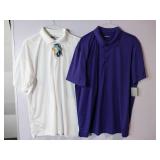 APPEARS NEW - Blue Generation & Sport-Tek Polo Shirts, White & Purple. (Size 2XL) 2 Pack