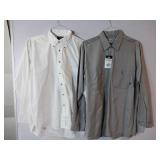 APPEARS NEW - Edwards Casualwear & Dickies Button-Down Shirts,  Grey &White. (Size Large) 2 Pack