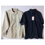 APPEARS NEW - RedKap Button-Down Shirts, Longsleeve Khaki and Navy Short Sleeve (Size XL) 2 Pack